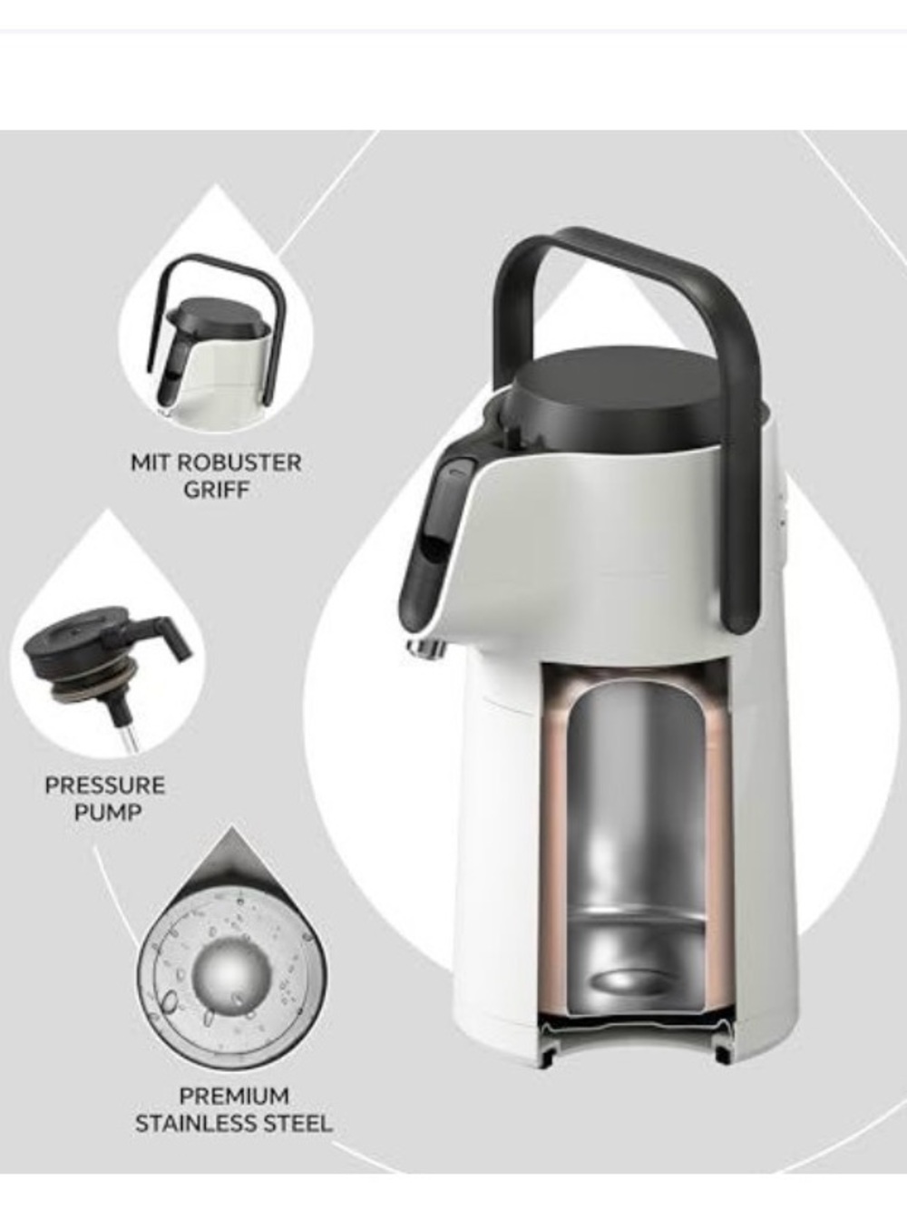 Insulated Airpot Coffee Dispenser - White with Black Handle